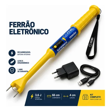 Ferrao Eletrificador Recarregável Eletronico Zebu 65 Cm Leve