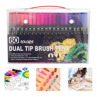 Kit 60 Cores Canetas Brush Pincel Dupla Ponta Fina Coloridas Kit 60 Cores Canetas Brush Pincel Dupla Ponta Fina Coloridas