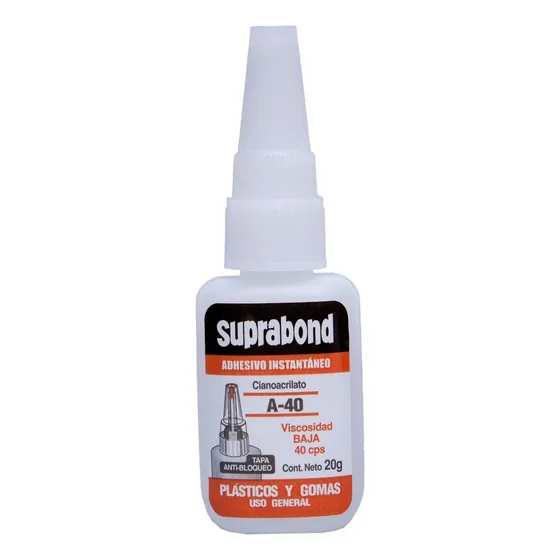 Adhesivo Cianoacrilato Suprabond A-40 Plásticos Y Gomas 20g