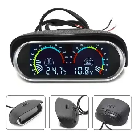 Voltímetro Marcador Temperatura Automotivo Relógio Digital  Prata