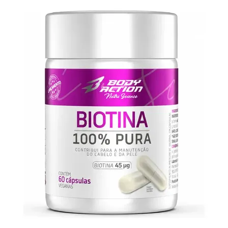 Biotina 100 Pura Bodyaction 45mcg 60 Caps Veganas