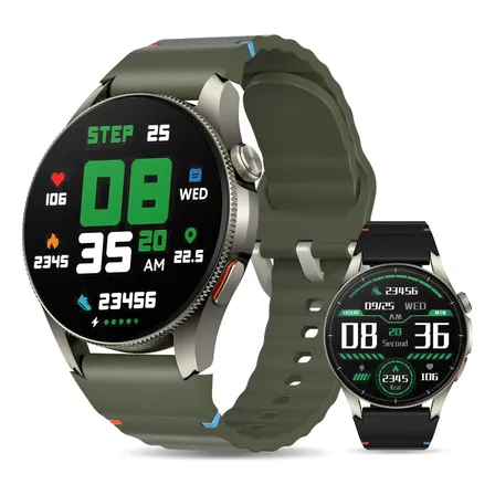 Smartwatch Aurafit G12 Com Gps 3atm Tela Amoled 1.43 Titânio Titânio Esportes Preto/verde