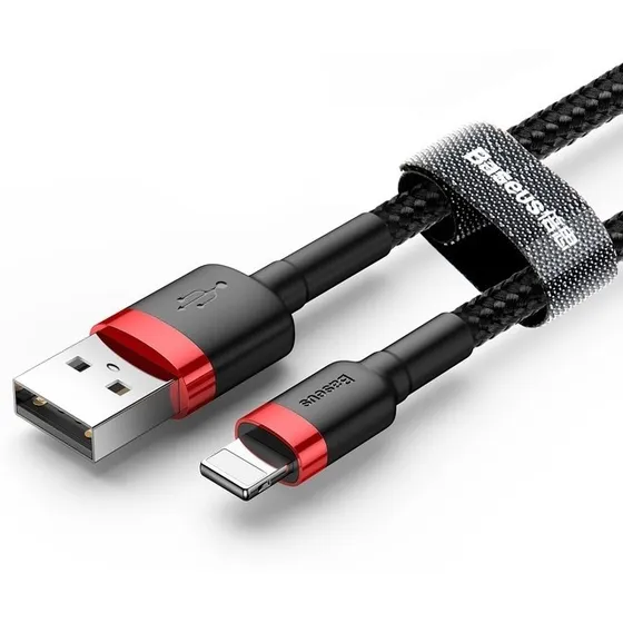Cable Para iPhone iPad Reforzado Carga Rápida 3 Metros Color Rojo Y Negro