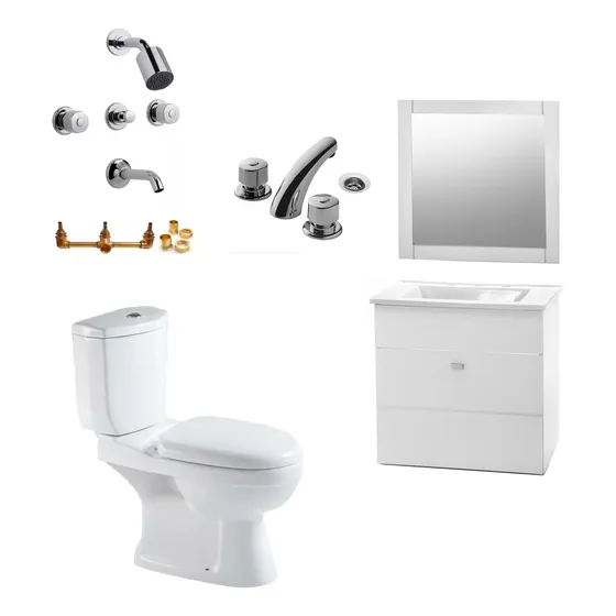 Combo Baño Griferia Fv Inodoro Tapa Cierre Suave Vanitory