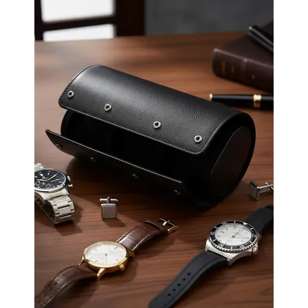 Caixa Case Estojo De Viagem P/ Relógio - 3 Slots - Rolo Preto