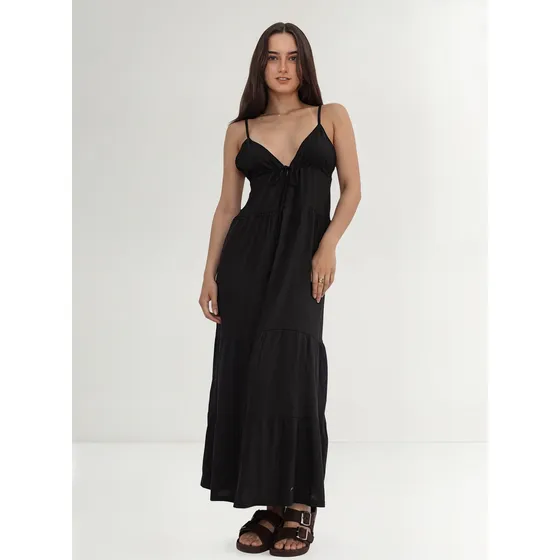 Vestido Largo Fruncido Con Recortes Isla Nano