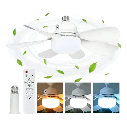 Ventilador De Techo Luz E27 Con Control Remoto Y Extensor