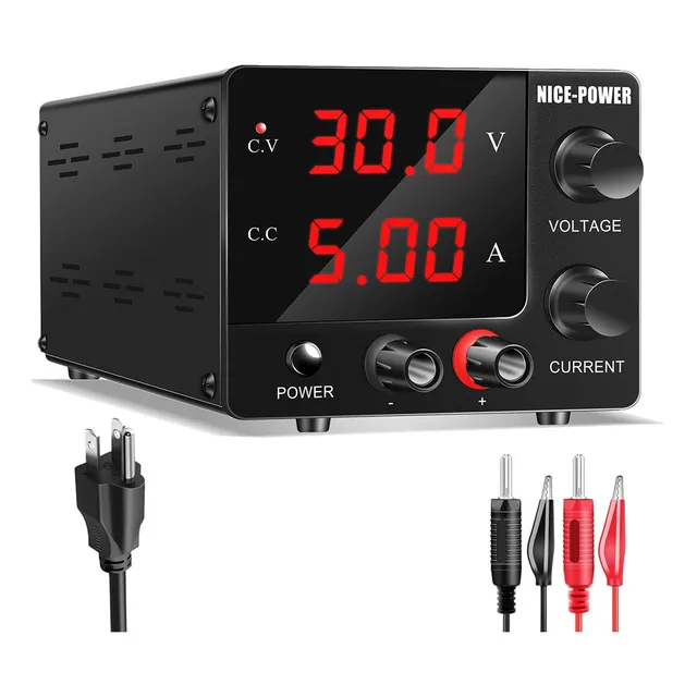 Nice-Power® 30V 5A Fuente de alimentación de CC variable pantalla LED 3 dígitos corriente y voltaje ajustables 150W Fija con codificador Fuente de alimentación de CC para galvanoplastia bricolaje etc