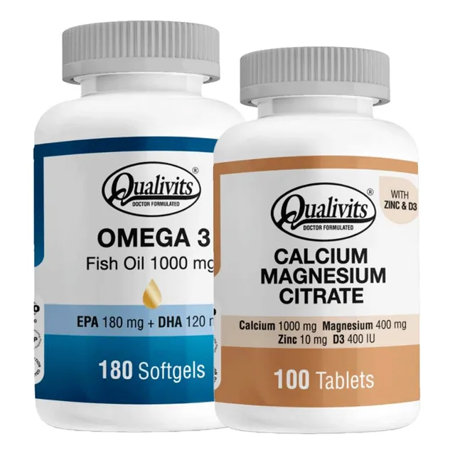 Omega 3 180 Tabs Calcio Magnesio Zinc Vitamina D3 Qualivits