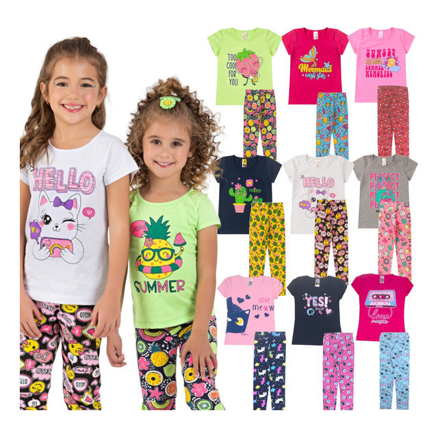 Kit 6 Peças Infantil Juvenil Feminino Camiseta + Legging Kit 6 Peças Infantil Juvenil Feminino Camiseta + Legging