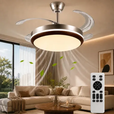 Ventilador De Teto Com Luz LED, Luminária de Teto 42" Com Controle Remoto, 6 Velocidades, 3 Cores De Luz, Motor De Cobre Com Iluminação Regulável, Para Sala, Quarto, Escritório E Jantar, Tieesa