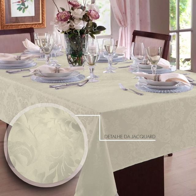 Toalha De Mesa 6 Lugares Jacquard 200x135cm Admirare Cor Champanhe Toalha De Mesa 6 Lugares Jacquard 200x135cm Admirare Cor Champanhe
