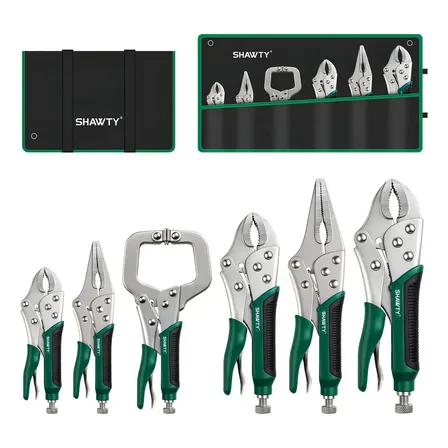 Shawty® Pinza De Presión 6pcs Mordaza Ajustable Pinzas, Alicates De Boca Curva De 5 , 7 Y 10 , Alicates De Punta Larga De 6-1/2 Y 9-1/2 , Pinzas En C De 6 , Mangos De Tpr Bicolor, Bolsa Enrollable I