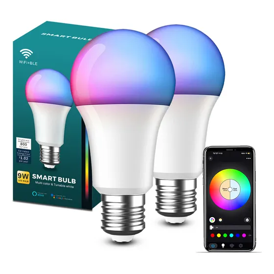 2 Focos Wifi Smart Led Rgb 9w Bombilla Alexa Google