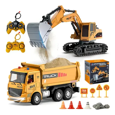 Excavadora Carros Veículo De Engenharia Double Side Flip Rc Amarelo Escavadora