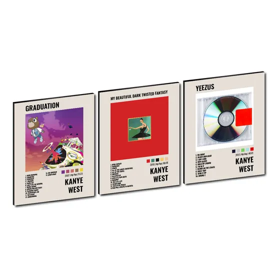 3 Cuadros Discografías Kanye West Yeezus, Graduation 30x40cm