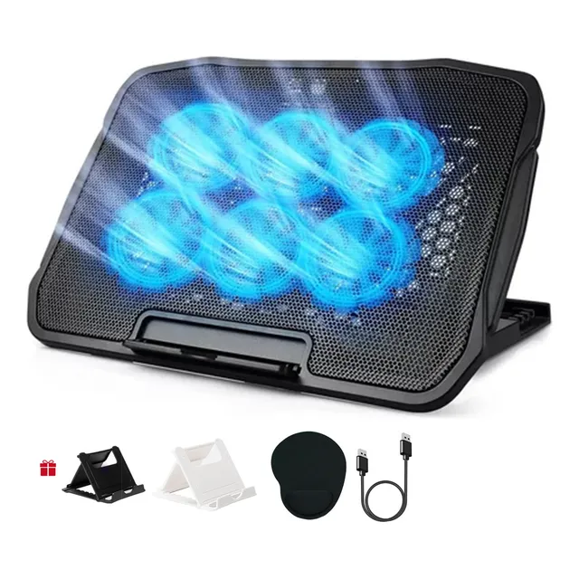 Base enfriador KS BDN00021A para laptop ajustable 6 ventiladores usb Dual con alfombrilla de ratón+ 2 soportes para teléfonos móviles