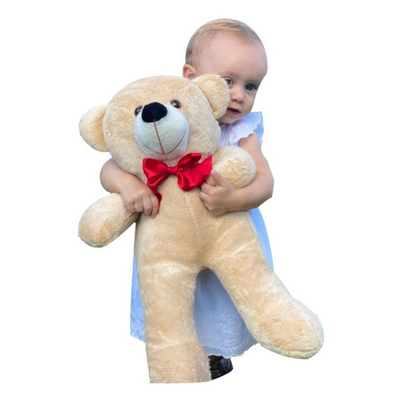 Urso De Pelúcia Teddy Grande Com Laço 50cm - Doce De Leite Urso De Pelúcia Teddy Grande Com Laço 50cm - Doce De Leite