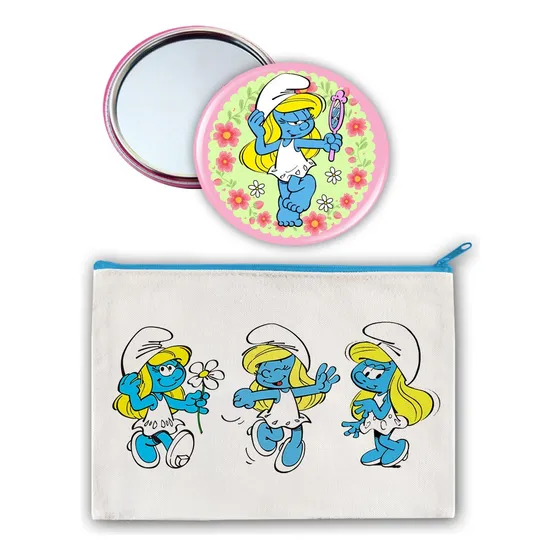 Set Estuche Y Espejo De Pitufina 80s Vintage Retro Blanco