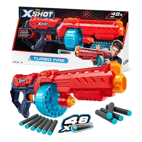 Escopeta Lanza Dardos X-shot Turbo Fire Tambor + 48 Dardos