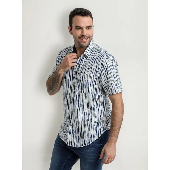 Camisa Hombre Potros Lino Estampada Cuello Sport