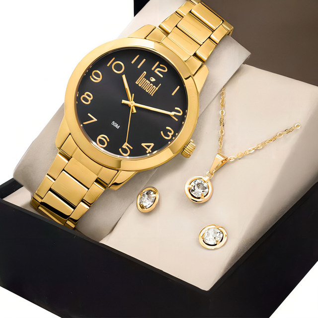 Kit Relógio Feminino Dumont Com Semi Joias Du2035mnt/k4k Cor Da Correia Dourado Cor Do Bis... Kit Relógio Feminino Dumont Com Semi Joias Du2035mnt/k4k Cor Da Correia Dourado Cor Do Bis...