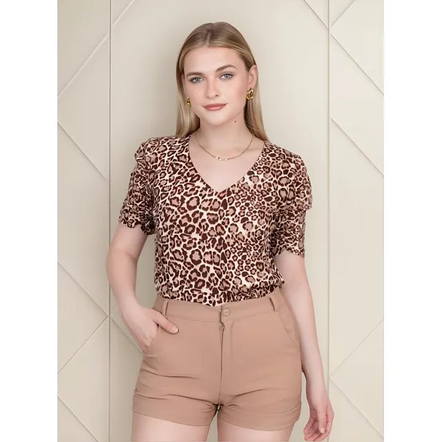 Blusa Arequipa Seda Francesa Marrón Claro - Aquabella