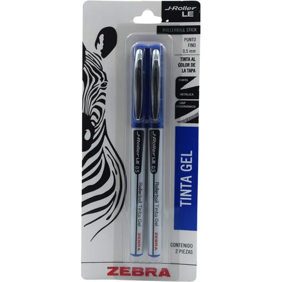 Boligrafo De Gel Zebra J-roller Punto Fino 0.5 Mm 2 Piezas Exterior Azul