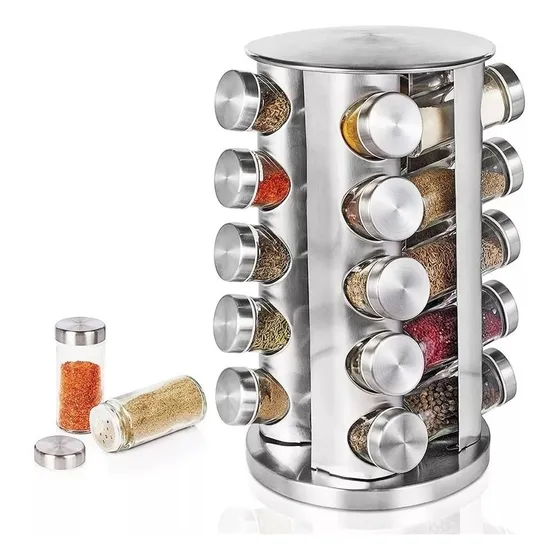 Crusec especiero giratorio cocina 20 piezas color plateado