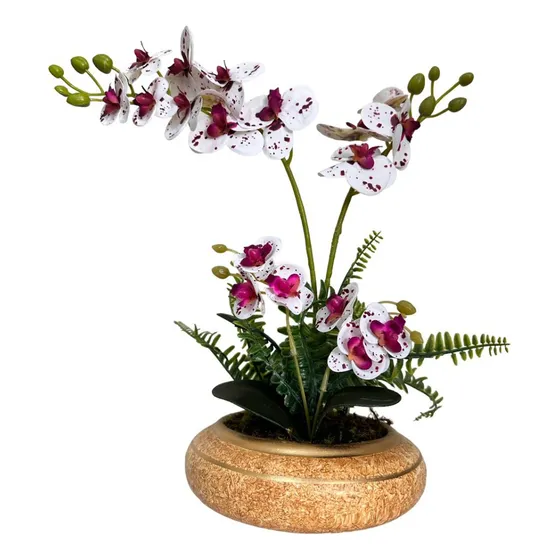 Arranjo De Orquídeas Permanentes Em Vaso Cromado De Vidro
