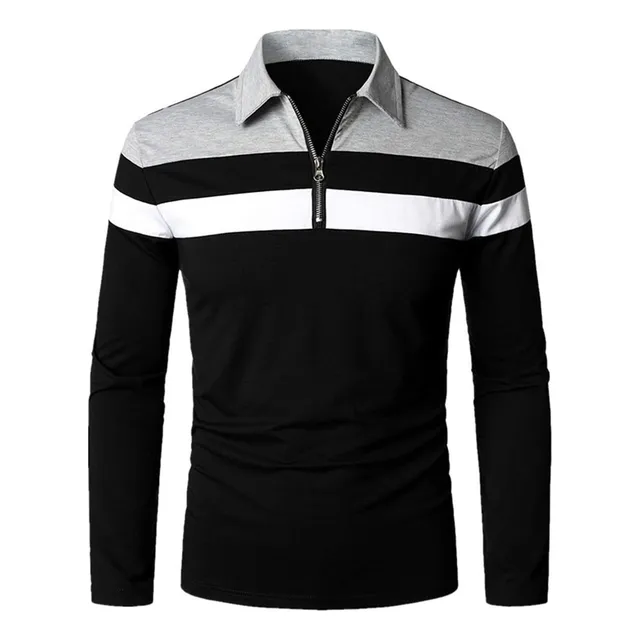 Polo Manga Larga Para Hombre Estilo Casual Color Patchwork
