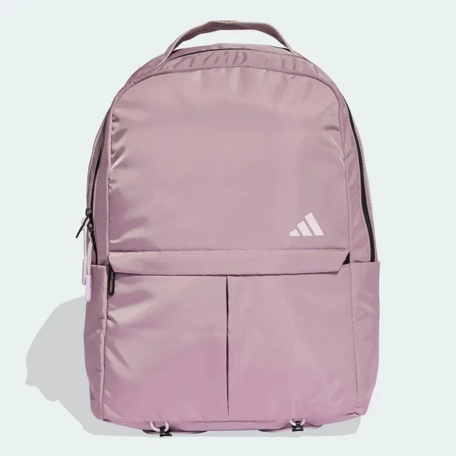 Mochila Yoga adidas na cor roxa com logo branco frontal e bolsos externos