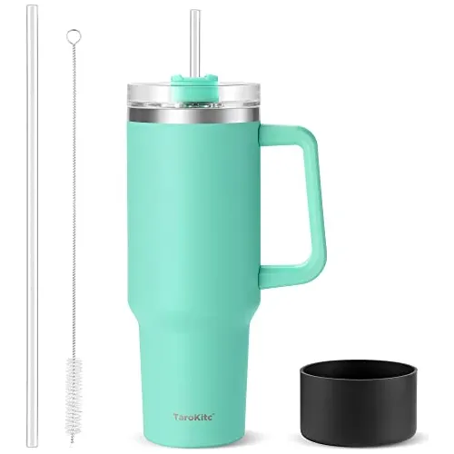 40 Oz Tumbler Con Manija Y Paja, Rosa Taza De Café Xtynx