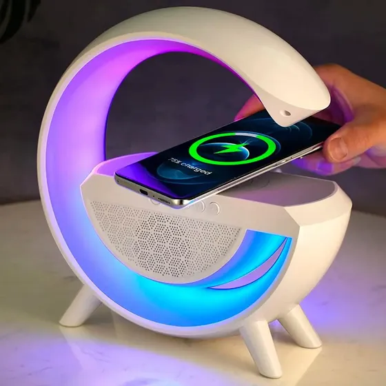 Luminária Rgb Caixa Som G Speaker Carregador Indução