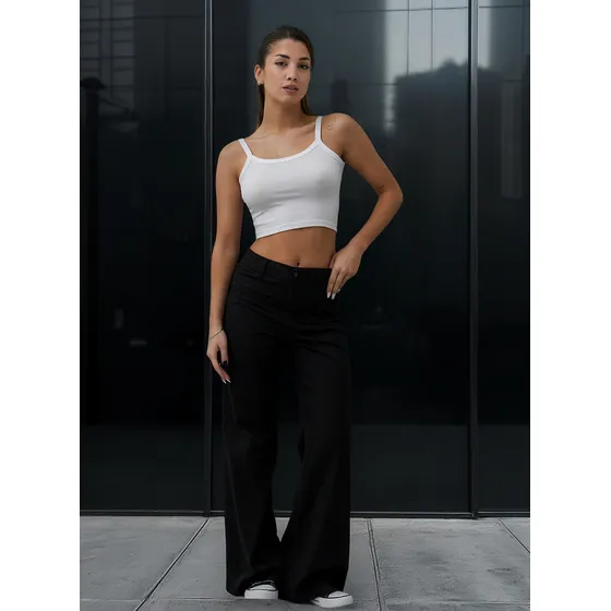 Pantalón Wideleg Elastizado De Gabardina De Mujer Torine