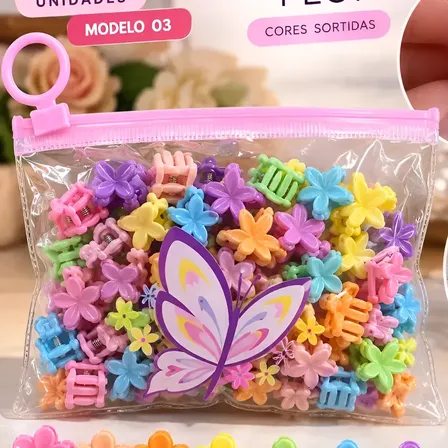Kit 50 Mini Piranhas Flor Coloridas Presilha Infantil Cabelo Modelos Sortidos