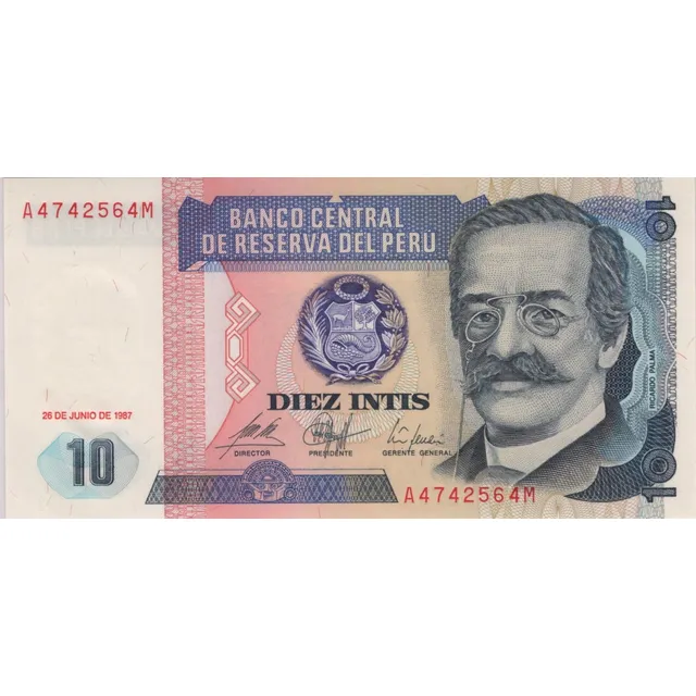 Billetes Del Perú 10 Intis.  Unc.  17 Enero 1986