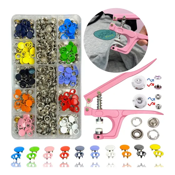 Kit Pinza Manual +150 Broches Metalicos A Presion Doble Aro