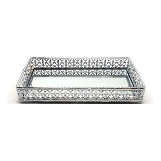 Bandeja De Metal Espelhada Decorativa Retangular 26x11 Bandeja De Metal Espelhada Decorativa Retangular 26x11