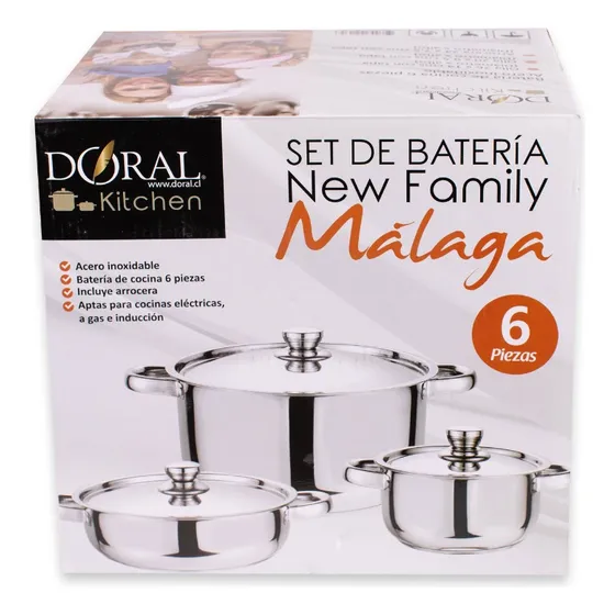Batería 6 Piezas Málaga En Acero Inoxidable Con Tapas Doral Acero