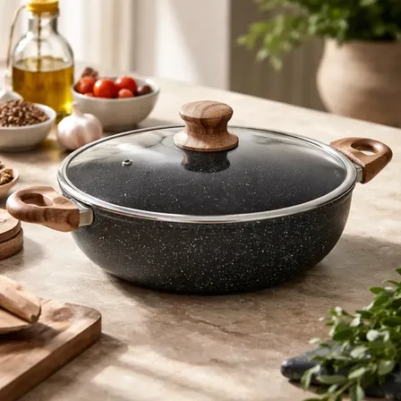 Frigideira Caçarola Wok Indução Elétrico Gás Cerâmico Wolff Wok Granilite Preta 3.8l Cabo Madeira