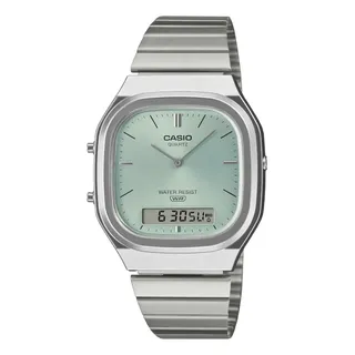 Reloj Casio Aq-240e-2acf Vintage-acero Plateado Acero Verde