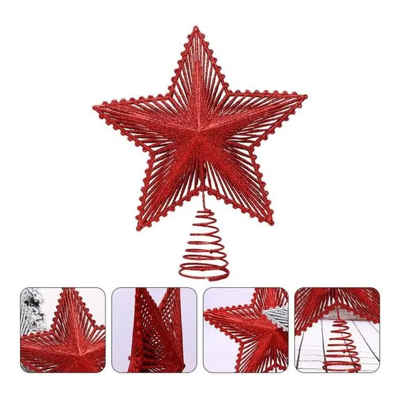 Topo De Árvore Vermelho Estrela Vazada 24cm Enfeite Natal