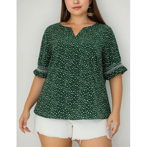 Blusa Talla Grande Mujer Top Bohemio Con Lunares Causal