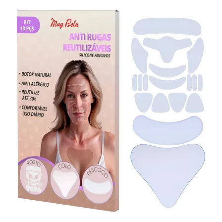 Kit Silicone Anti Rugas Adesivo Reutilizável Rosto 18 Peças