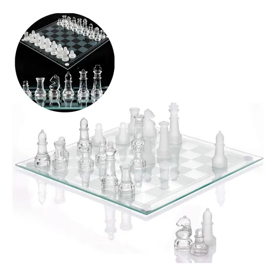 Jogo De Xadrez Vidro Tabuleiro 20cm Luxo Decoração Presente
