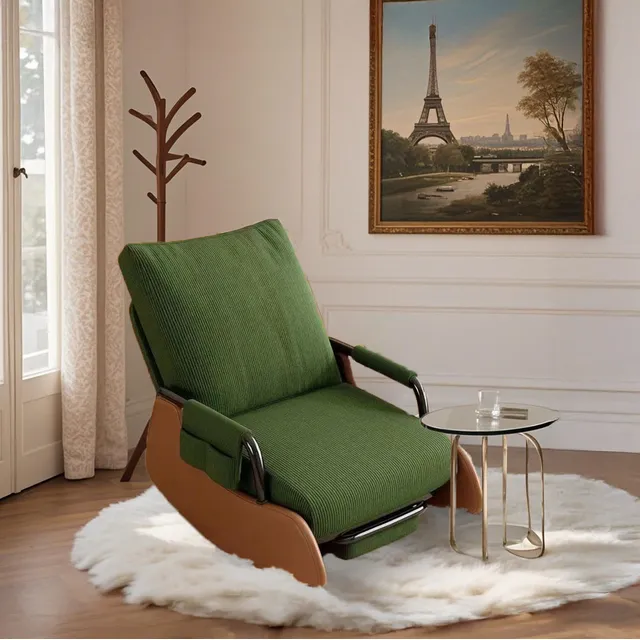 Sillones Mecedoras Modernos Ergonómicas, Silla Con Reposapiés Retráctil Ajustable Y Respaldo Silla Mecedora Tapizada De Peluche Sillones Mecedores Sala De Estar Recámara Verde Oscuro