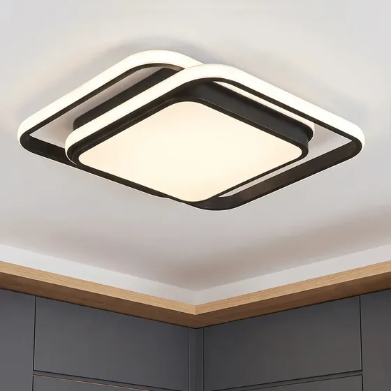 lustre Luminaria Pendente Teto 40cm Quadrada Preto Moderno Minimalista Sobrepor de Led para Sala Quarto Cozinha