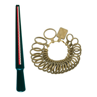 Juego Medidor De Anillos Y Anillero De Plástico Dorado Juego Medidor De Anillos Y Anillero De Plástico Dorado
