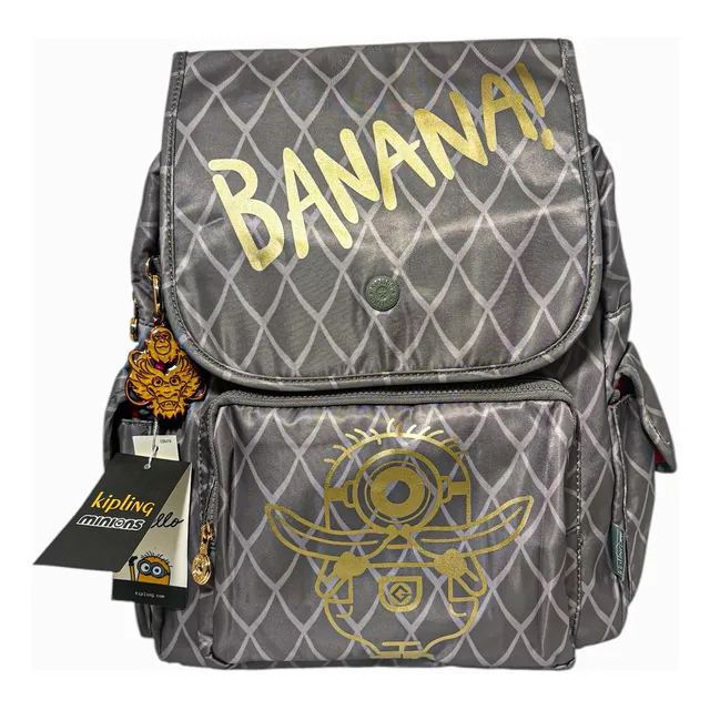 Mochila Kipling Edición Minions Banana Importación Americana Gris Oscuro Liso